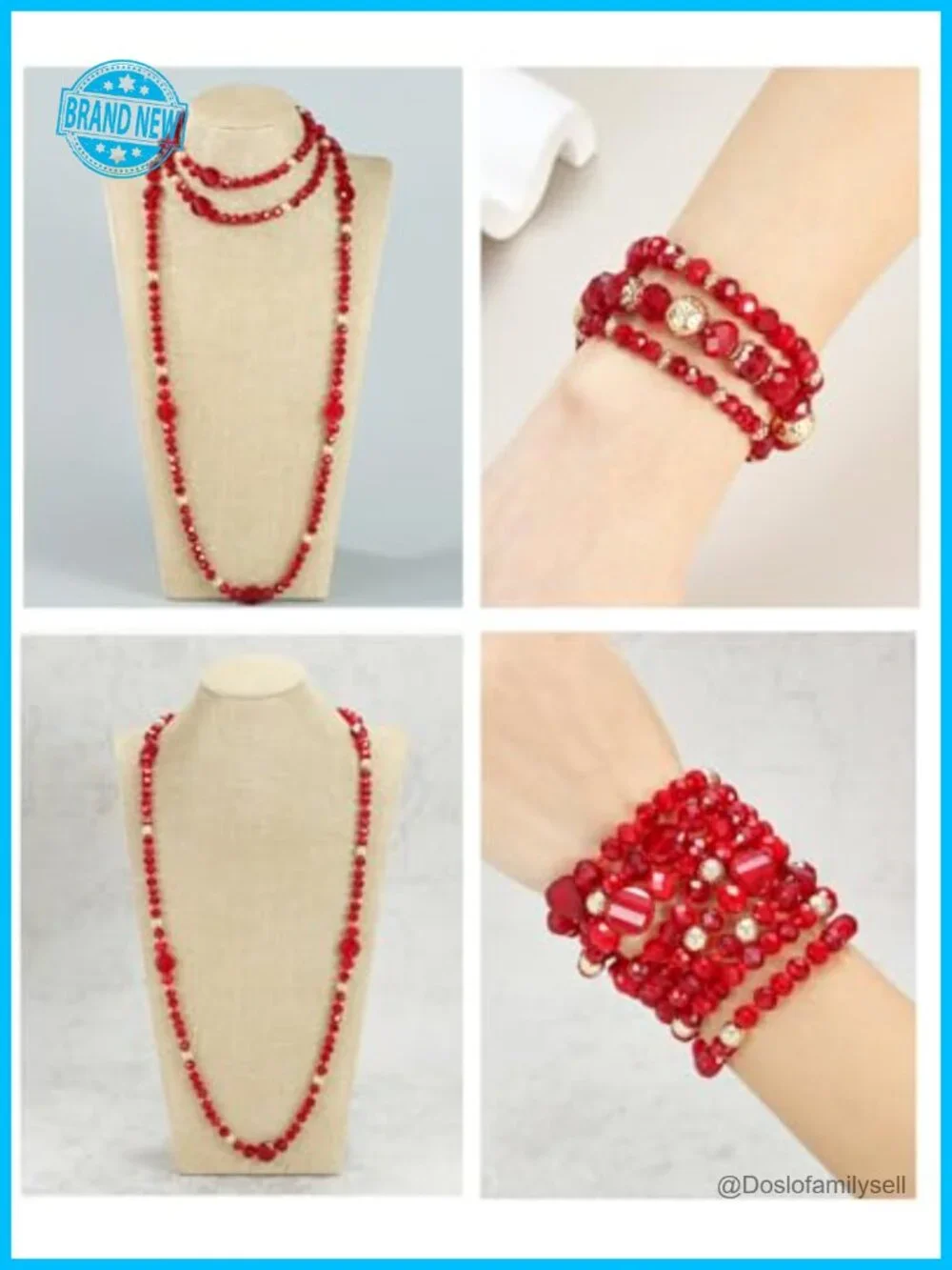 Infinity Crystal Shell Necklace Earring Bracelet Set - Hand Knotted 60''